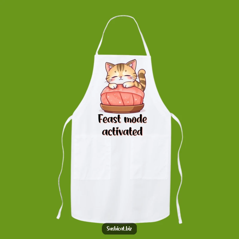 Funny Cat on Sashimi Apron: Culinary Calm for the Kitchen