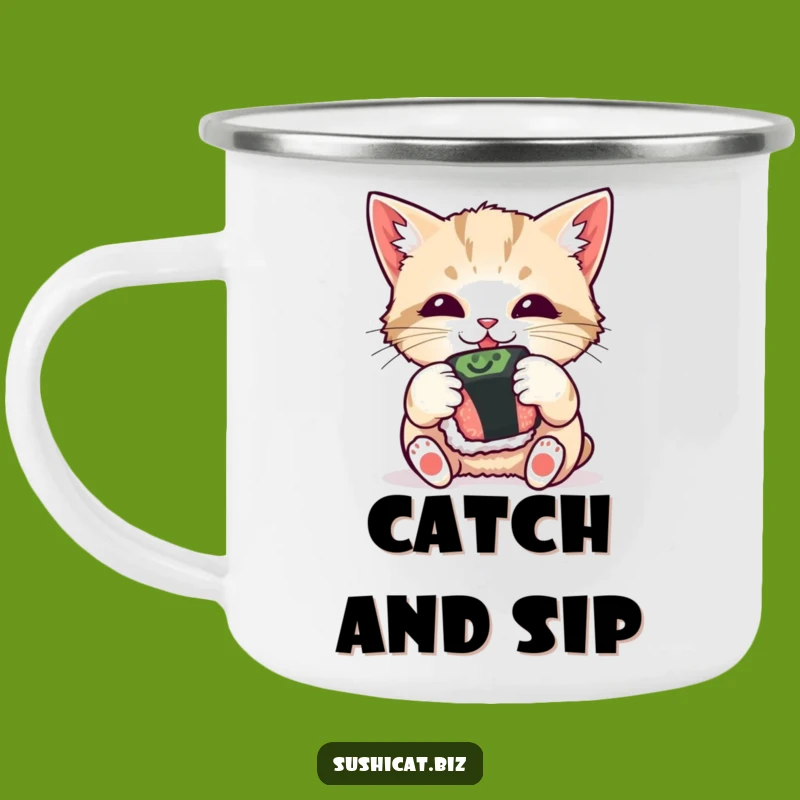 Funny Cat Sushi Camping Mug - Sturdy Playful Outdoor Cup, Hilarious Gift