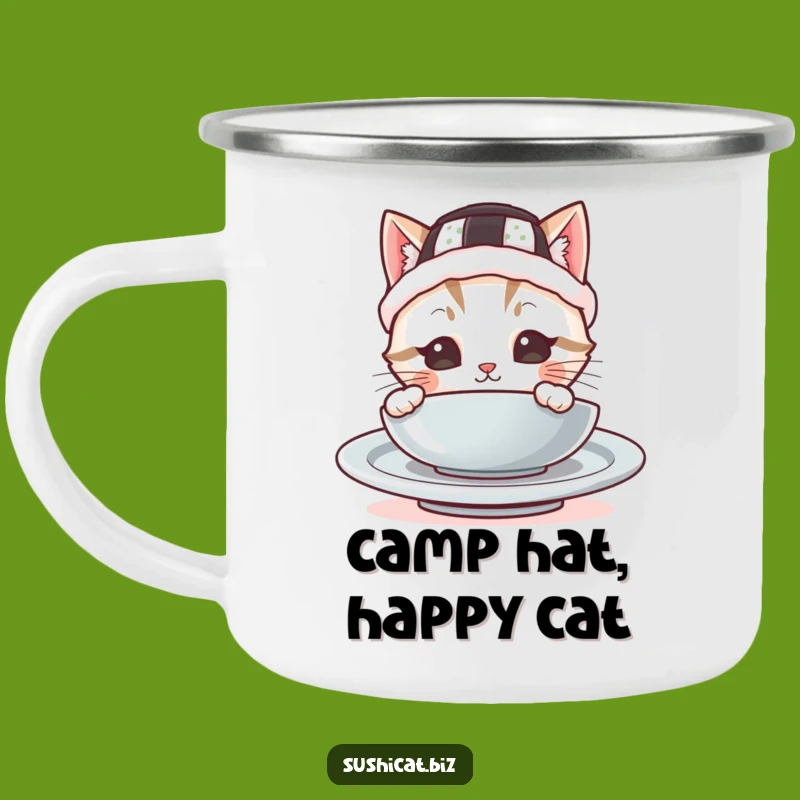 Funny Sushi Hat Cat Camping Mug: Adventure Fuel with Hidden Fun