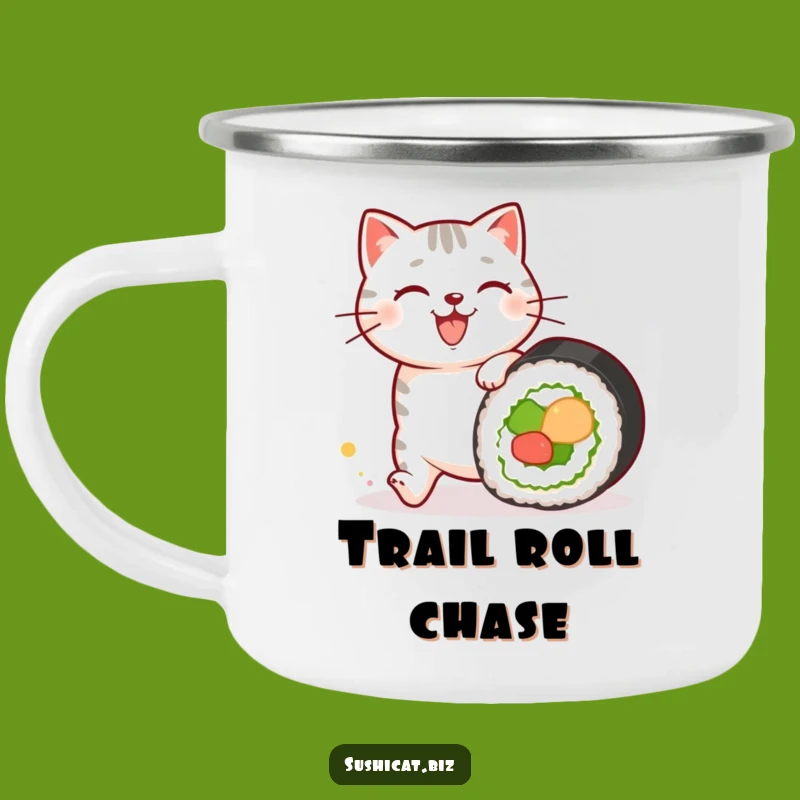 Funny Sushi Pattern Cat Camping Mug: Adventure Fuel with Foodie Fun