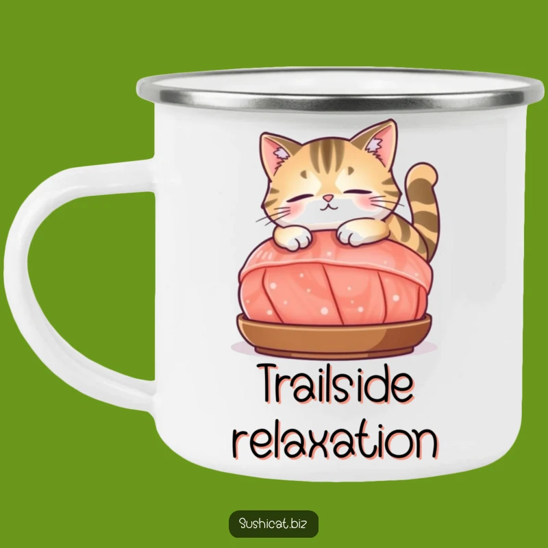 Funny Cat on Sashimi Camping Mug: Durable & Humorous Outdoor Relaxation