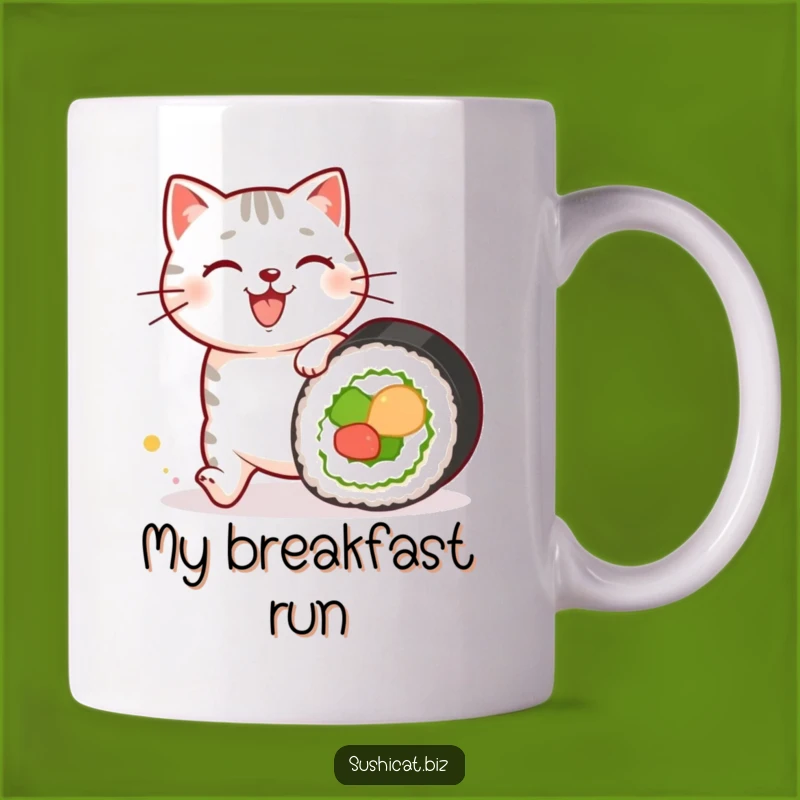 Funny Sushi Pattern Cat Mug: Hilarious Chase for Sushi Lovers