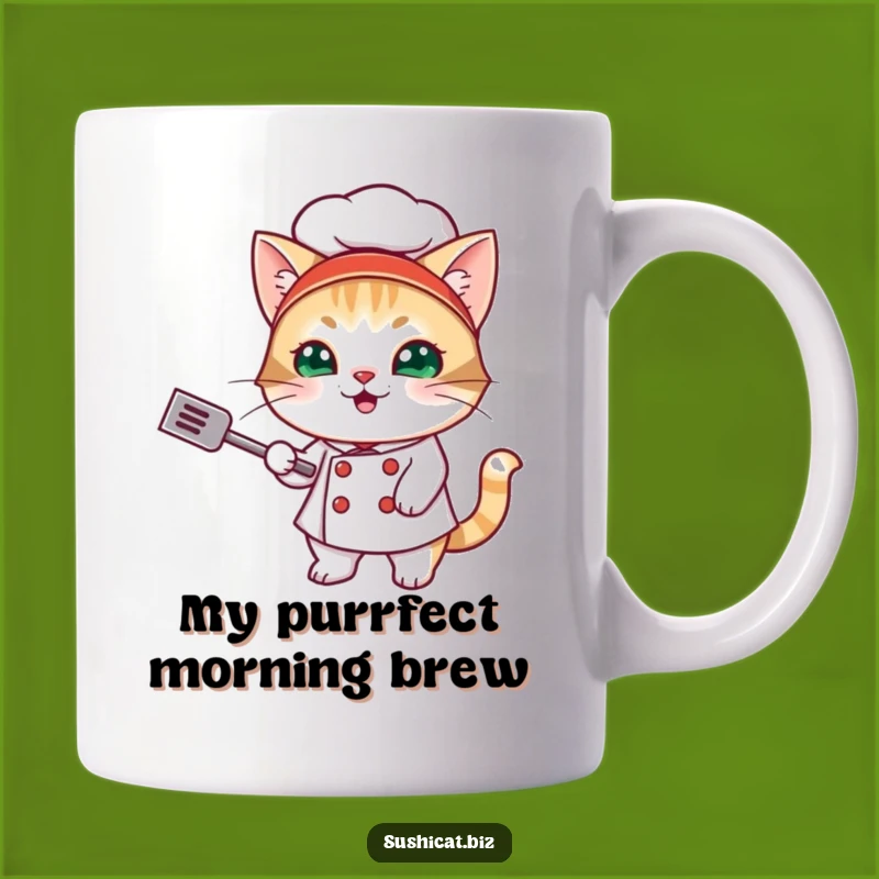 Funny Sushi Cat Chef Mug: Mischievous Feline Flipping Spatula - Perfect Gift