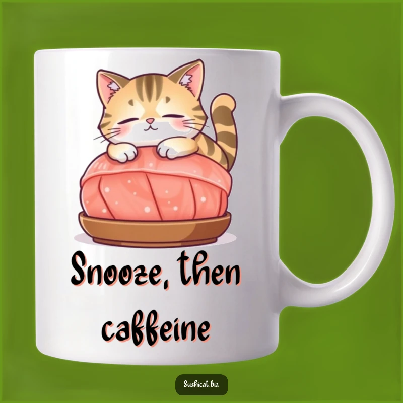 Funny Cat on Sashimi Mug: Contented Feline Lounging - Hilarious Foodie Gift