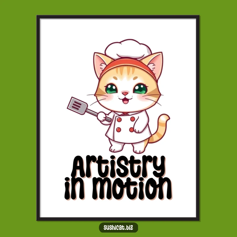 Funny Sushi Cat Chef Digital Art: High-Resolution Feline Culinary Humor Print