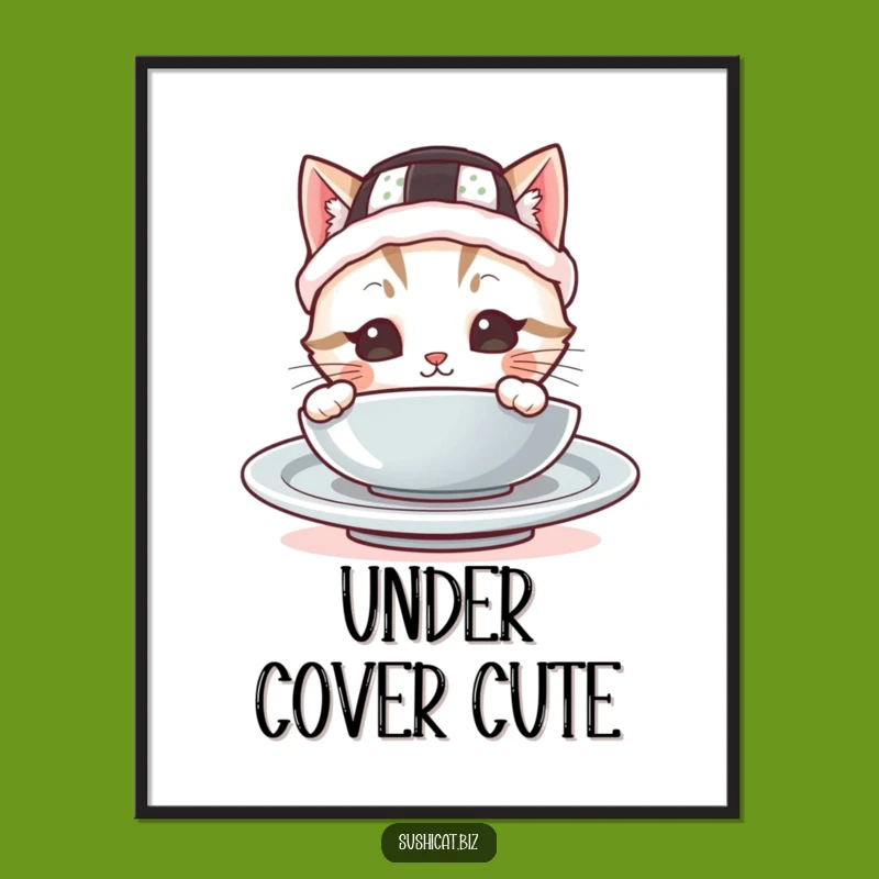 Funny Sushi Hat Cat Digital Art: Instant Adorable Surprise for Your Walls