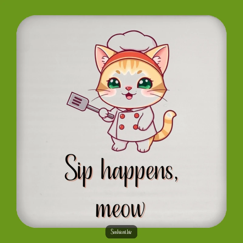 Funny Sushi Cat Chef Drink Coasters: Protect Surfaces with Feline Culinary Humor