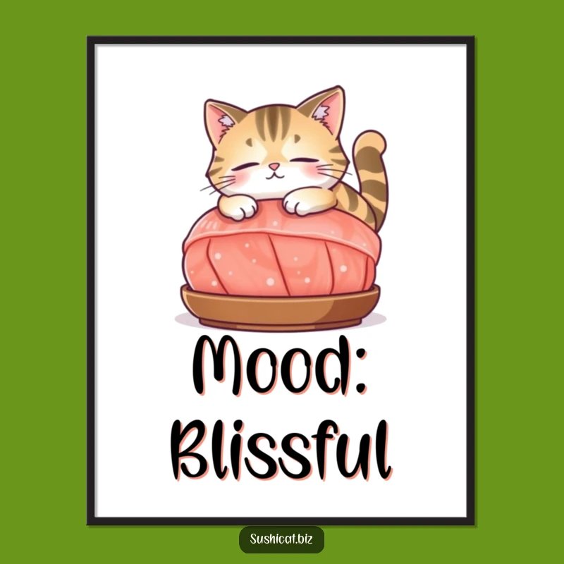 Funny Cat on Sashimi Poster: Whimsical Feline Relaxation Artwork