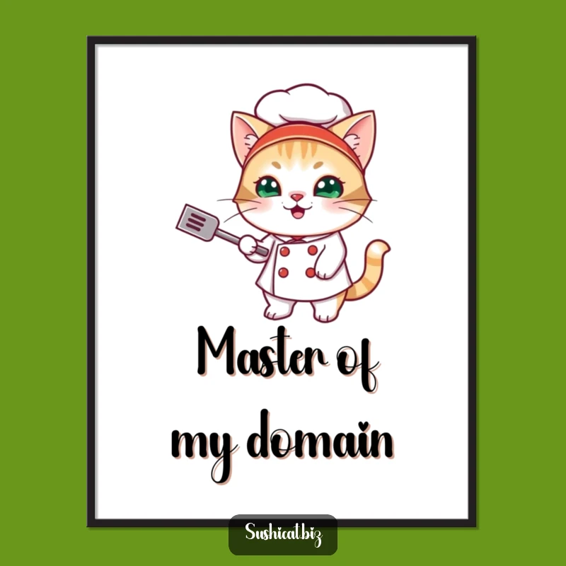 Funny Sushi Cat Chef Poster: Adorable Feline Flipping Spatula - Wall Art