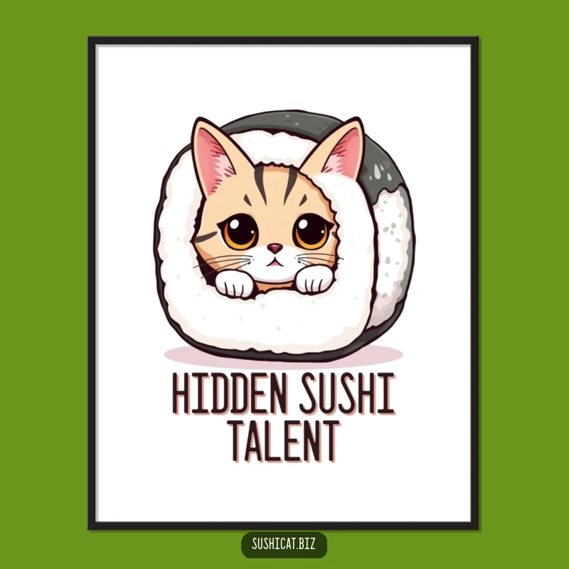 Funny Sushi Cat Poster - Curious Feline Wall Art