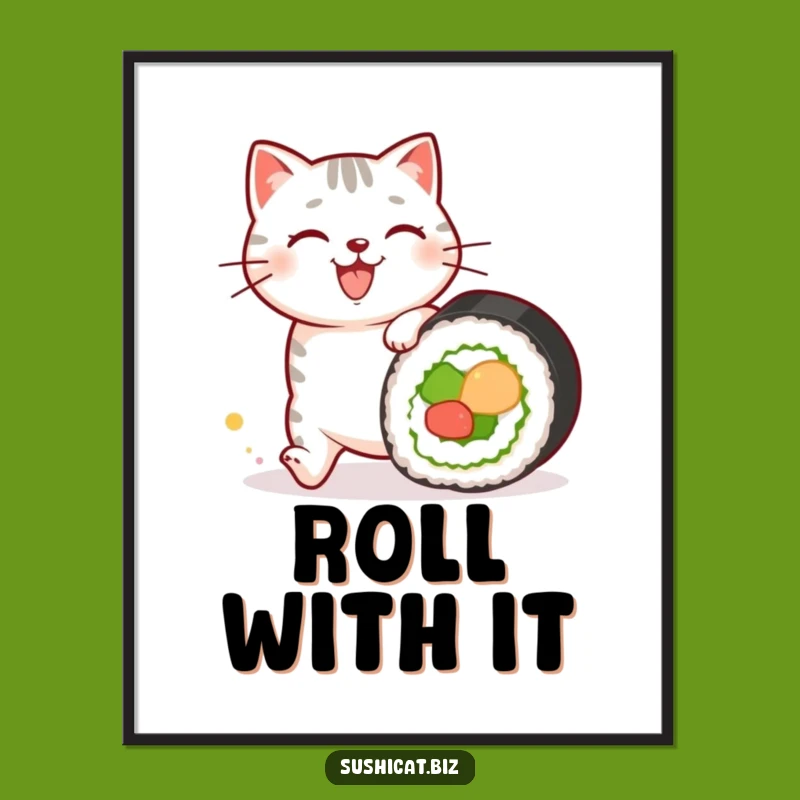 Funny Sushi Pattern Cat Poster: Whimsical Art for Sushi Lovers