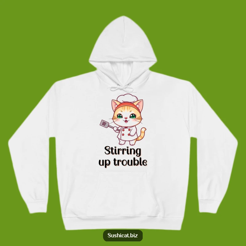 Funny Sushi Cat Chef Hoodie: Cozy & Mischievous Feline Spatula Flipping - Gift Idea