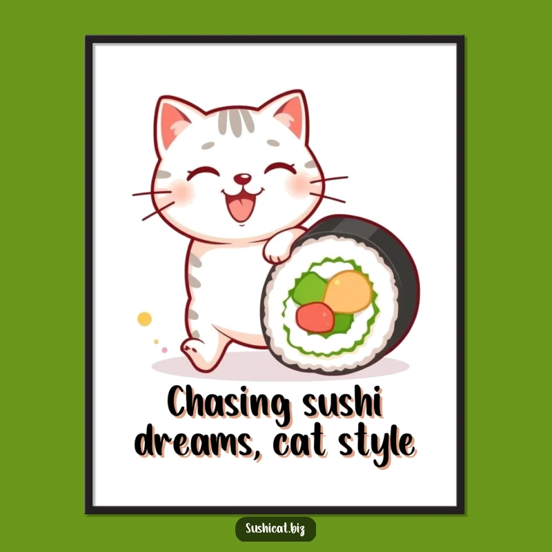 Free Printable Wall Art: Sushi Cat Chase - Funny Downloadable Decor