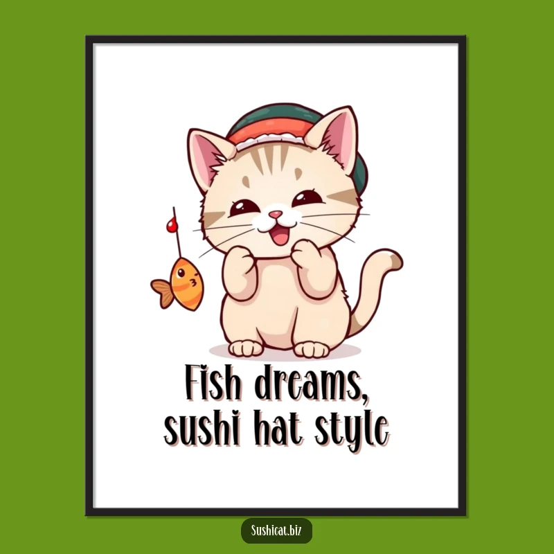 Free Printable Wall Art: Cat in Sushi Hat for Quirky Decor