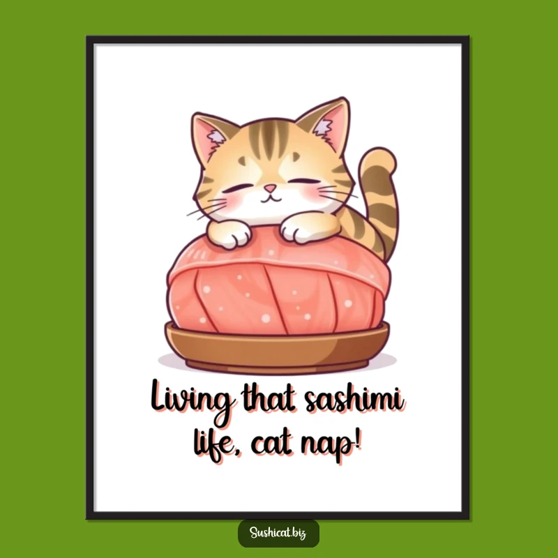 Funny Free Printable Cat Sashimi Wall Art - Relaxed Feline Downloadable Decor