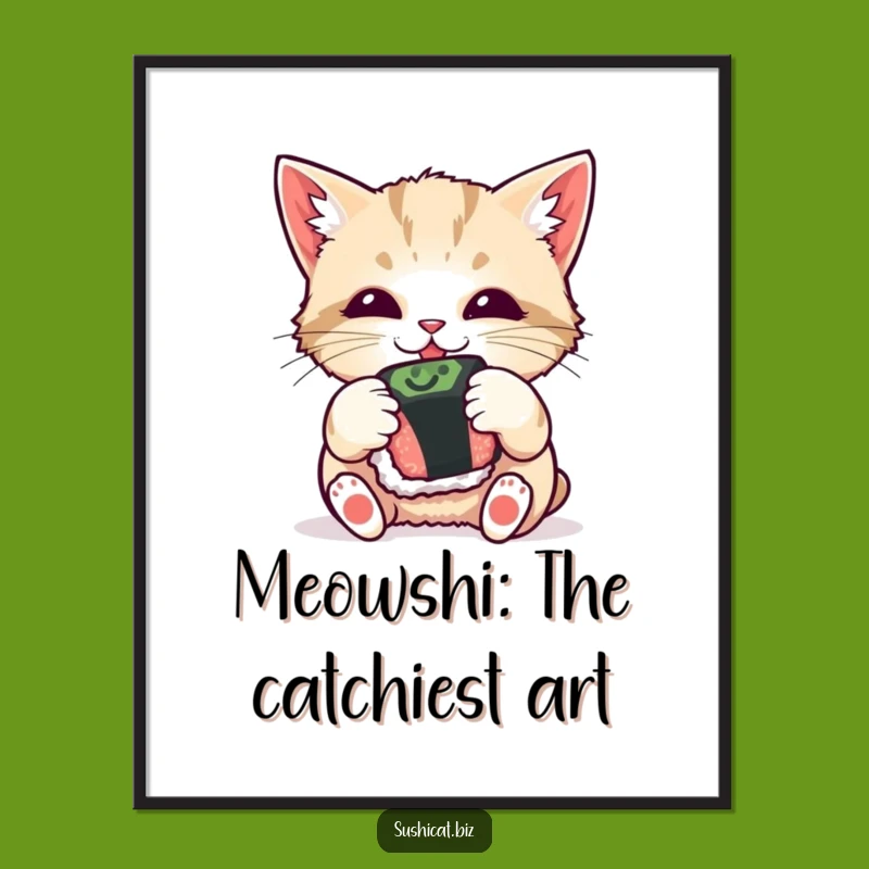 Funny Free Printable Wall Art: Curious Cat & Sushi, Quirky Downloadable Decor