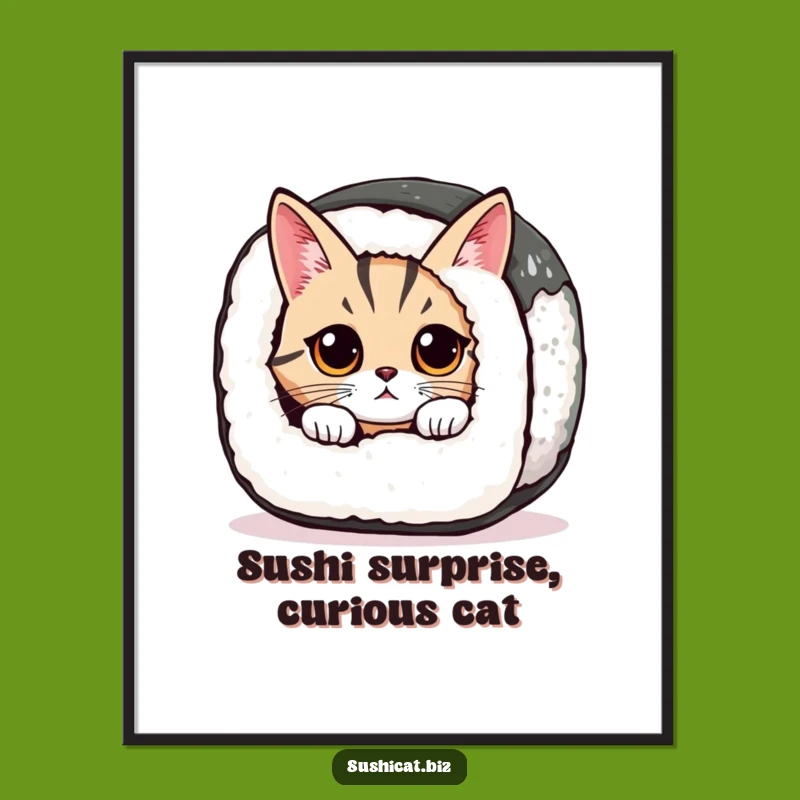 Free Printable Wall Art: Cat in Sushi Roll for Whimsical Decor