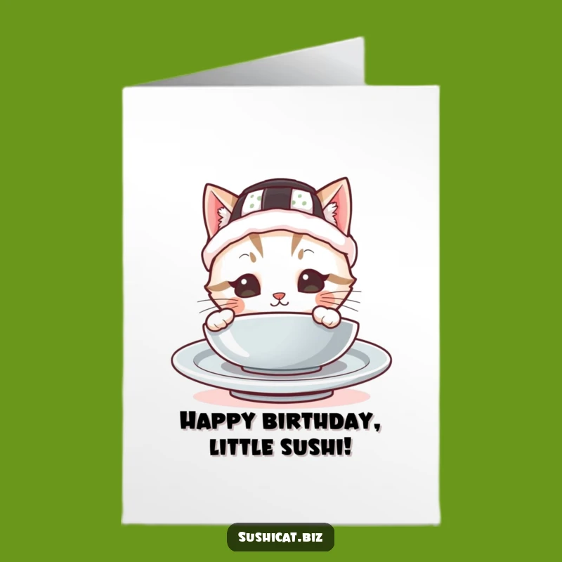Free Printable Birthday Card: Sushi Hat Cat - Funny Downloadable Gift for Foodies