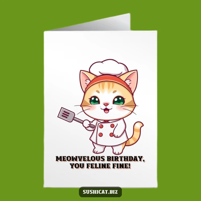Funny Free Printable Sushi Cat Birthday Card - Hilarious Cat Chef Downloadable Gift
