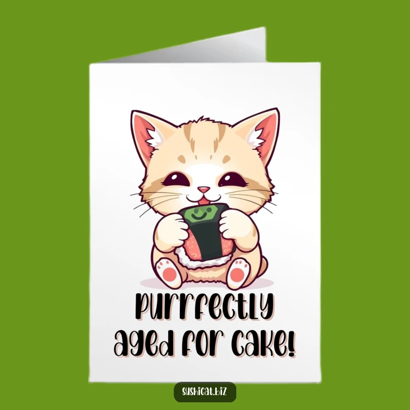 Funny Free Printable Birthday Card: Curious Cat & Sushi, LOL Downloadable Gift