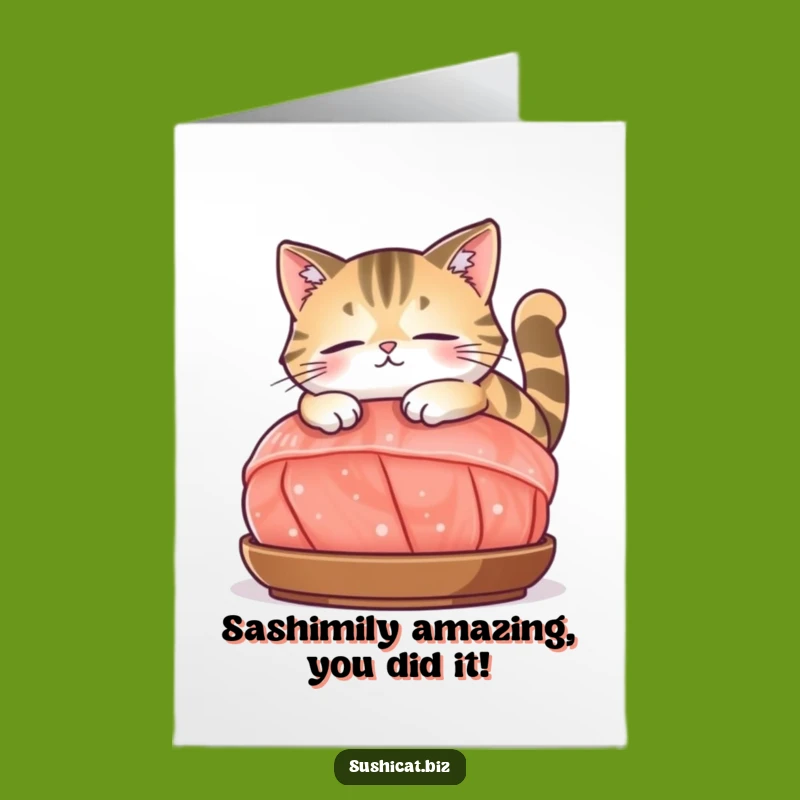 Free Printable Cat Sashimi Congrats Card - Relaxed Feline Downloadable Celebration