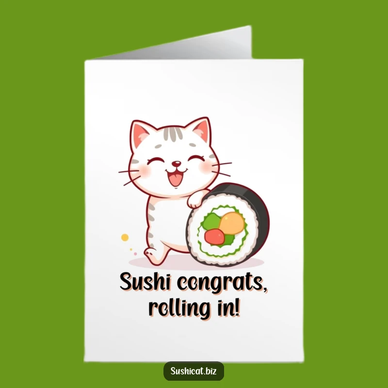 Free Printable Congrats Card: Sushi Cat Roll Chase - Humorous Downloadable Celebration