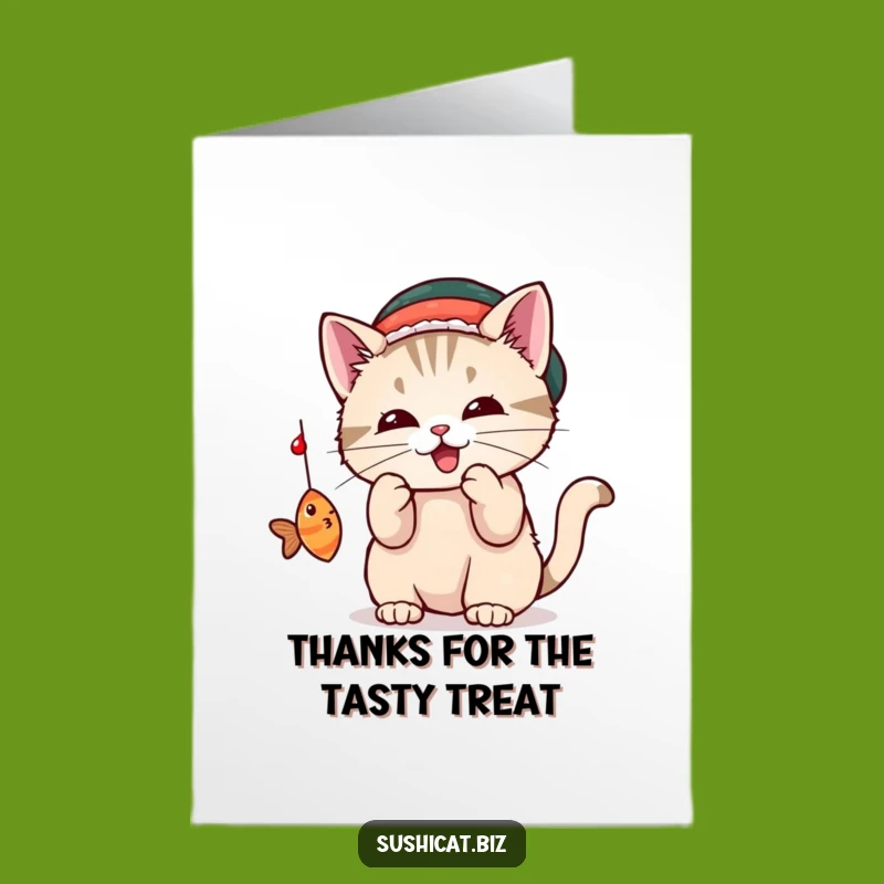 Free Printable Thank You Card: Cat Sushi Hat Funny Downloadable Gift