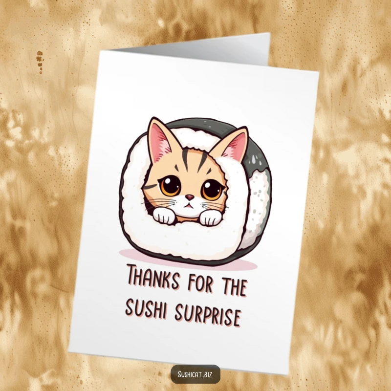 Funny Free Printable Thank You Card: Cat Peeking From Sushi Roll Wide Eyes, DIY Gift