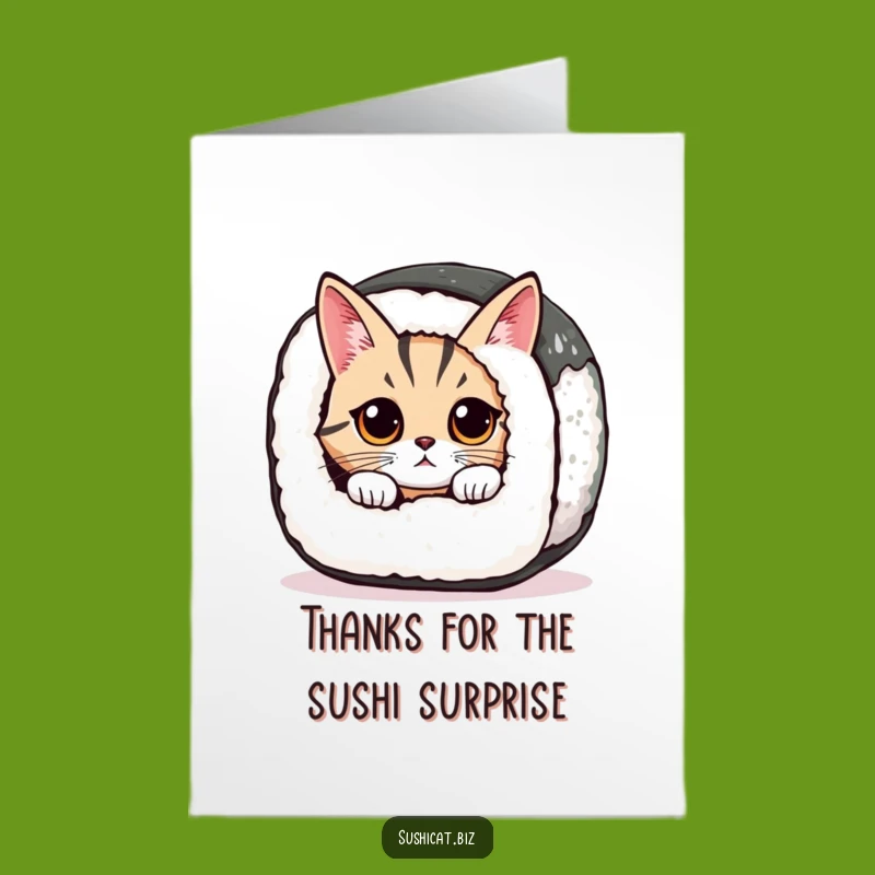 Free Printable Thank You Card: Cat Sushi Roll Funny Downloadable Gift