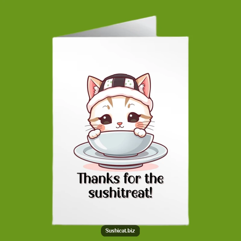 Free Printable Thank You Card: Sushi Hat Cat Reveal - Funny Downloadable Appreciation