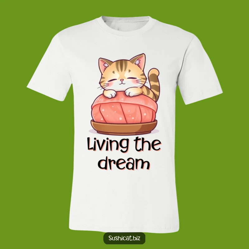Funny Cat on Sashimi T-Shirt: Relaxed Feline Lounging - Comfy & Humorous Tee