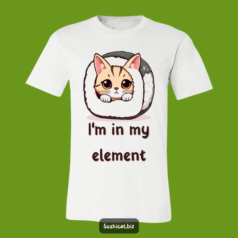 Funny Sushi Cat T-Shirt - Curious Feline Peek Design